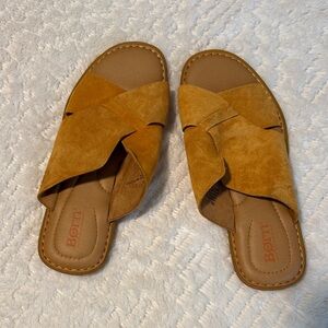 Born Women's Dark Yellow Suede Slide Sandals size 8